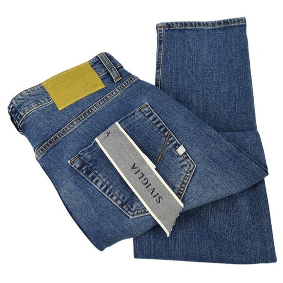 SIVIGLIA Mens Blue Slim Fit Tapered 5-Pocket Cotton Stretch Jeans 34 Italy NWT - Picture 1 of 4